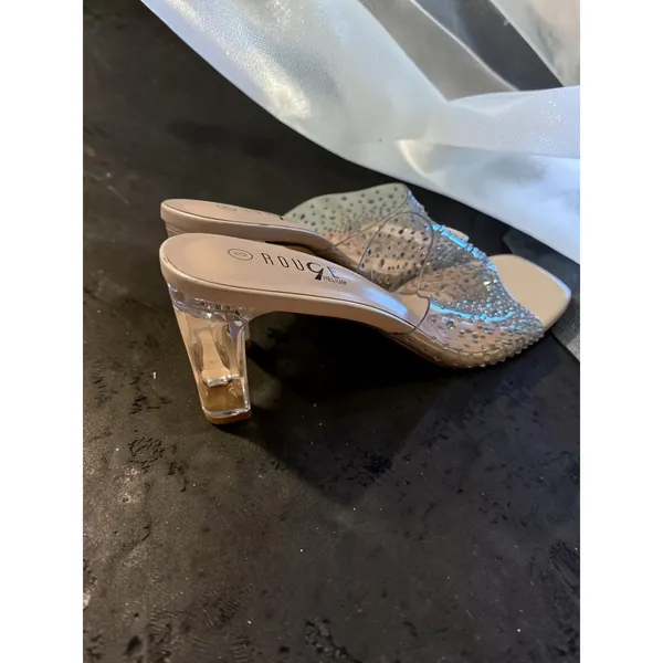 Rouge Helium Womens Clear Rhinestone Mule Sandals Square Toe‎ Block Heel Size 9 - Image 4