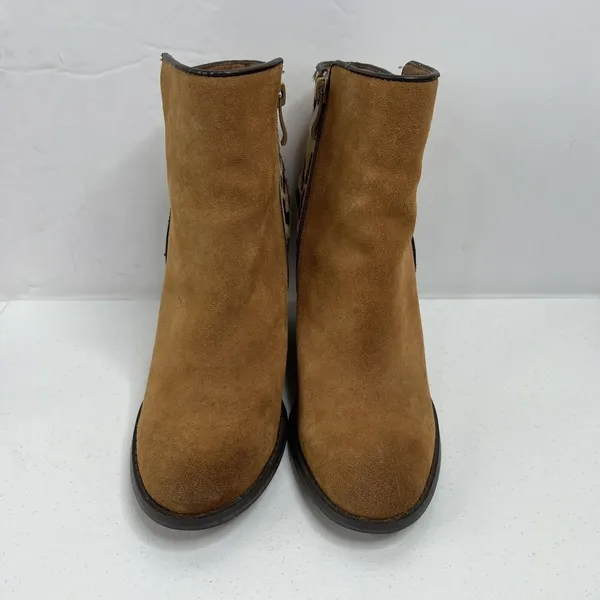 Very Volatile Size 7.5 Bootie Chatter Leopard Leather Calf Hair Stack Heel Brown - Image 6