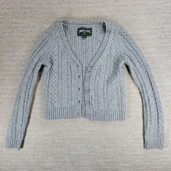American Eagle Cable Knit Cardigan Sweater XS Gray Crop Button Front Soft Cozy - Image 6