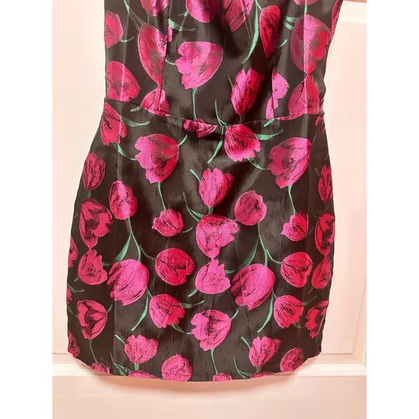 Lulus Pretty Blooms Black Floral Jacquard Sleeveless Mini Dress Size Large - Image 6