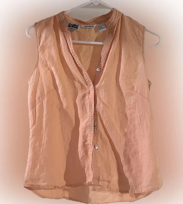 Vintage Sleeveless Button down Top Tan Size M - Image 5