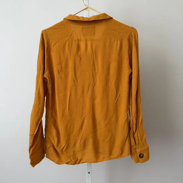 Reformation S Mustard Button Crepe Blouse Top Preppy Classic‎ Minimalist - Image 6