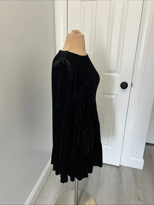 Baltic Born Black Crushed Velvet Smocked Dress - Image 4