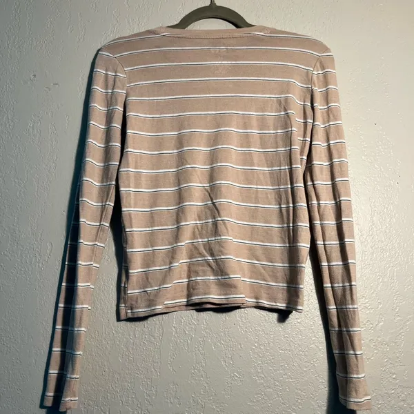 SO Women's Tan Striped Long Sleeve Top SZ XS Summer Casual T Shirt Cute + Petite - Image 8