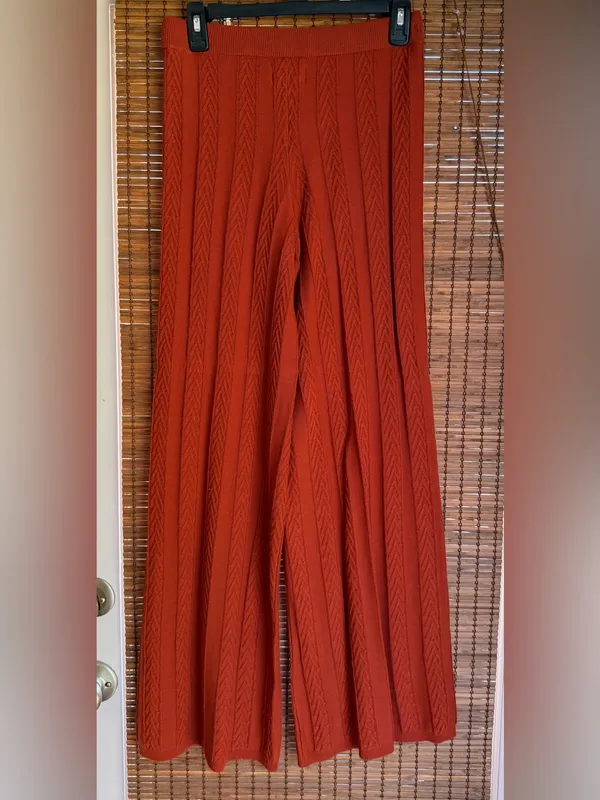 Anthropologie Rust Orange Cable Knit Wide Leg Pants Size Small - Image 2