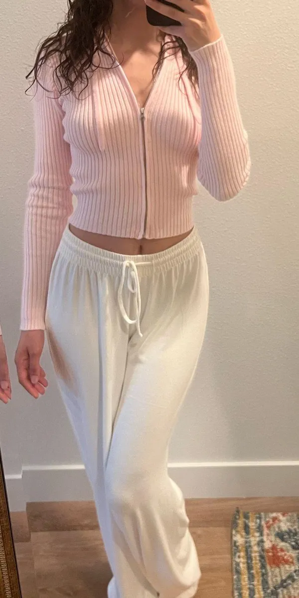 Forever 21 White Casual Lounge Home PJ Pajama Drawstring Pants Joggers Sweatpants - Image 3