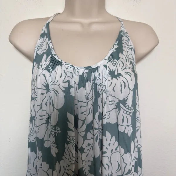 Mikoh Women Maxi Dress XS/S Green White‎ Tropical Hibiscus Halter Backless 1 - Image 2