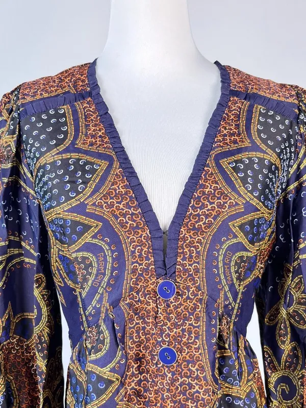 NWOT FARM Rio Floral Paisley Ruffles Mini Dress Glam Boho Long Sleeve Size XS - Image 8