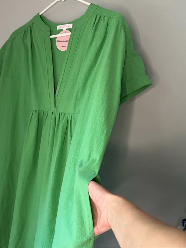 Ces Femme "Take It Easy" Cotton Gauze Babydoll Vibrant Kelly Green Oversize S - Image 6
