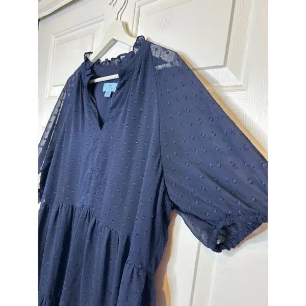 CeCe‎ V-Neck Swiss Dot Short Sleeve Baby Doll Dress XL - Image 2