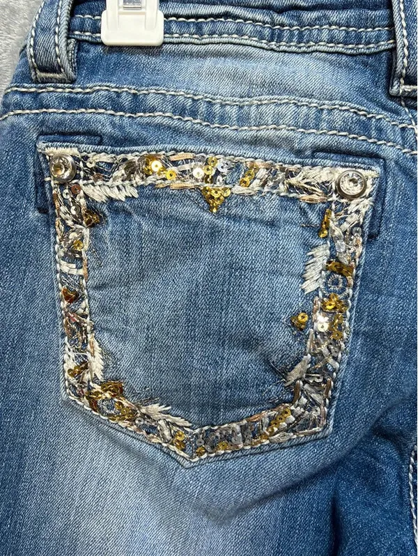Miss Me Womens Ankle Skinny Jeans Blue Sequins Rhinestones Size 27 JP8715AK - Image 10