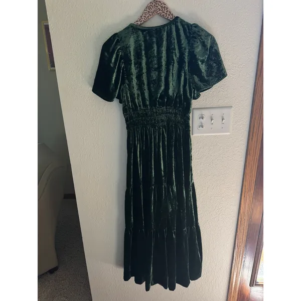 ANTHROPOLOGIE The Somerset Maxi Dress in Green Velvet Size Small Petite - Image 7