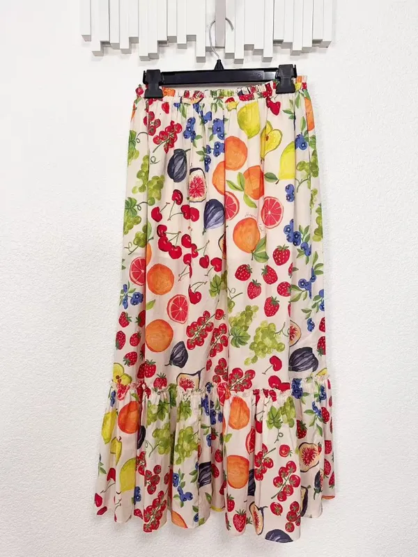 Jacquie the Label Mirabelle White Multi Fruit Print Tiered Midi Skirt - Image 5