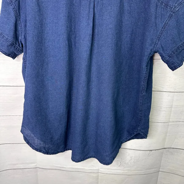 J. Crew Indigo Linen Cotton Short Sleeve Button Up Shirt Womens Small H6504 - Image 6