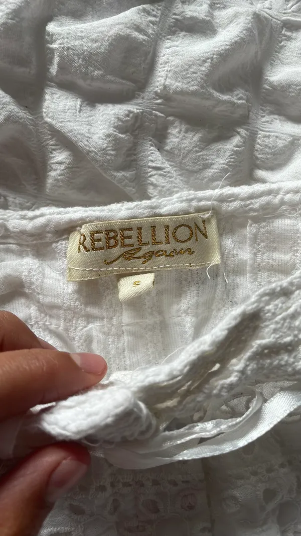 Rebellion Top Crop White AGAIN Smocked Tank S - Image 2