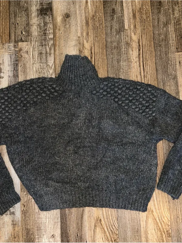 Free People Sweater Womens Small Gray Mock Neck Pullover Chunky-Knit Bobble - Image 4