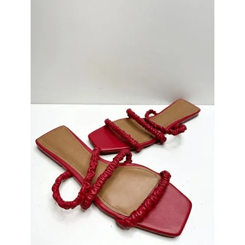 Who What Wear Red Ruched Slide Sandals Square Toe‎ Flat Strappy Slides Size 7 - Image 4