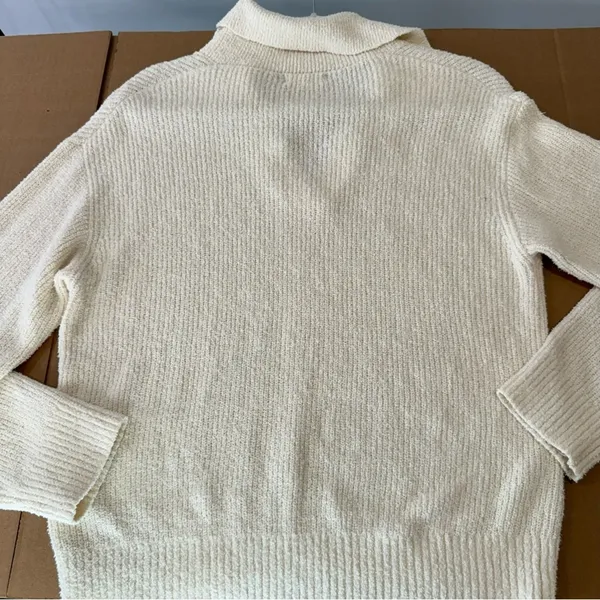 Roller Rabbit Organic Cotton‎ Blend Oversized Rocio Collared Sweater Cream Beige - Image 8