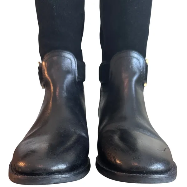 Tory Burch Tenley Riding Boots Black Leather Suede Gold T Logo Sz 8 - Image 3