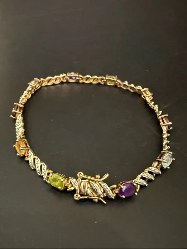 Ross Simons 925 Gold Over Sterling Silver Vermeil Multicolored Gem 7.5” Bracelet - Image 4