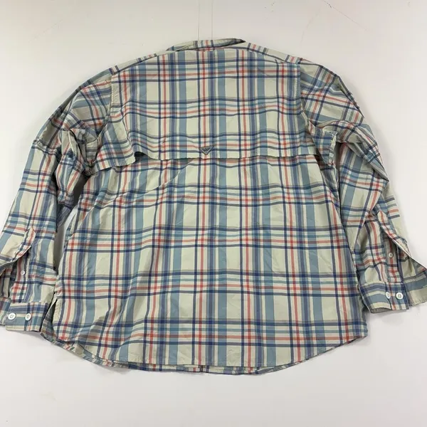 Columbia PFG Super Bahama Shirt Womens Large Beige Plaid Long Sleeve Fishing Sun - Image 9