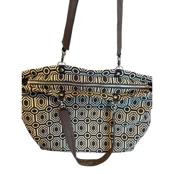 Geometric Patterned Tote Bag With Adjustable Straps & Zipper Closure Black - Image 4