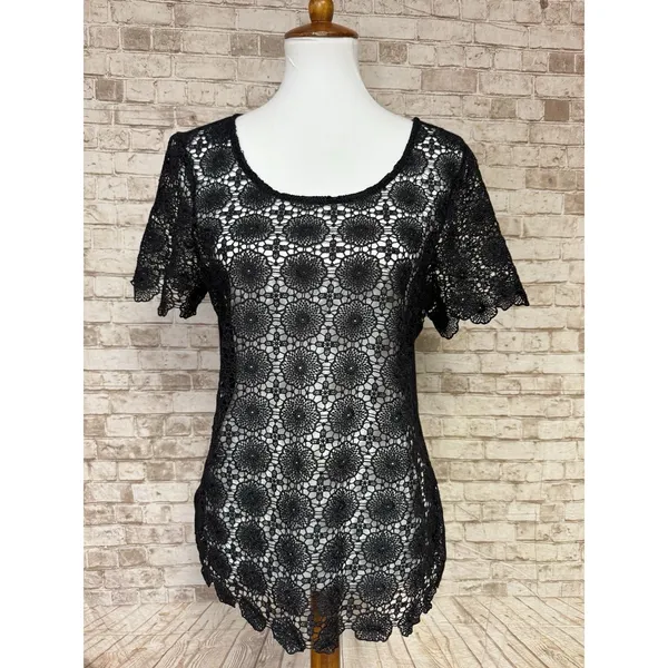 Black Lace Top Whimsigoth Witchy Dark Romantic Fairy Flare Feminine Boho‎ Size M - Image 2