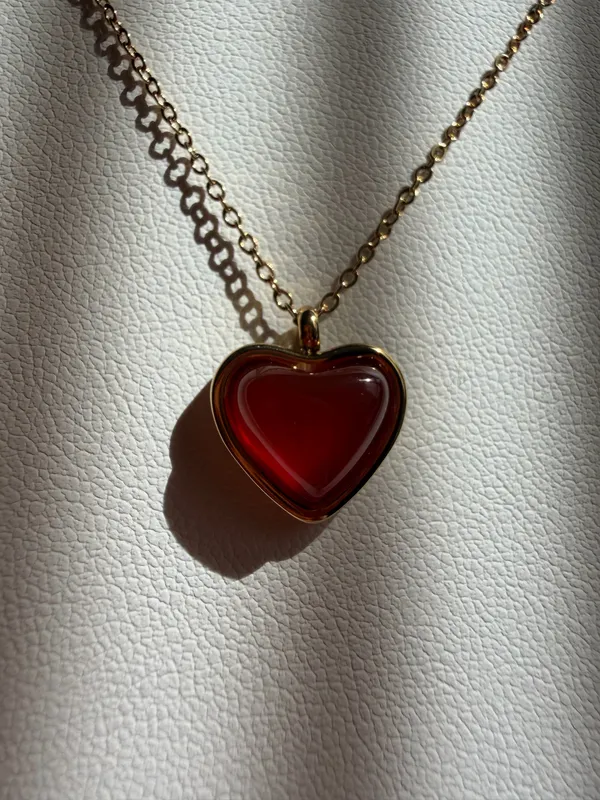 Gold necklace with red heart charm non tarnish - Image 6