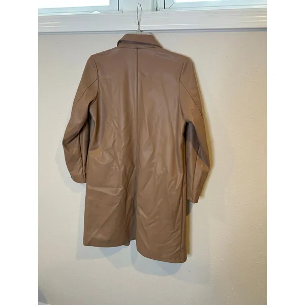TML Tan Faux‎ Leather Open Front Trench Coat Shawl Collar JH1965-BE Womens XS - Image 3