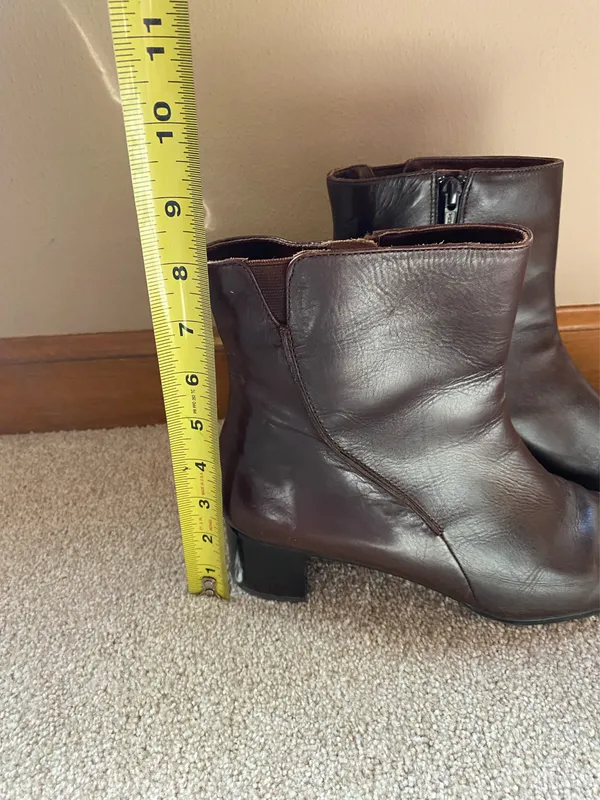VanEli Brown Leather Short Heeled Booties - Image 2