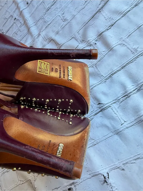 Schutz Slingback Peep-Toe Studded Heels 6B Leather Rocker Going Out Party - Image 8