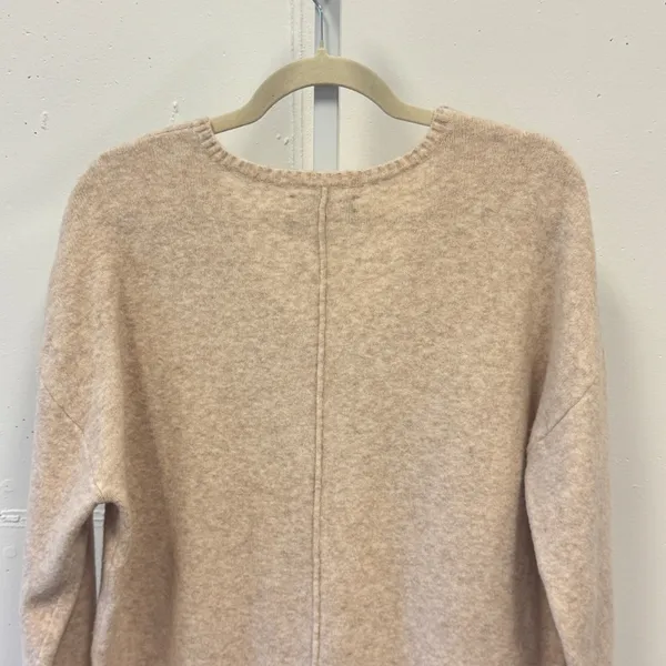 LOFT Womens V-Neck Seamed Drop Shoulder Sweater Beige Marl Size Med Neutral Fall - Image 5