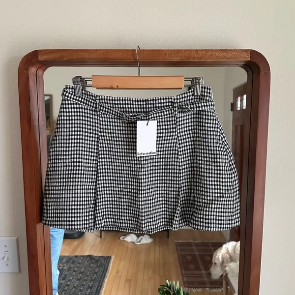 NEW Reformation Rory Linen Mini Skirt in Remy Check Black and White Women's 4 - Image 3