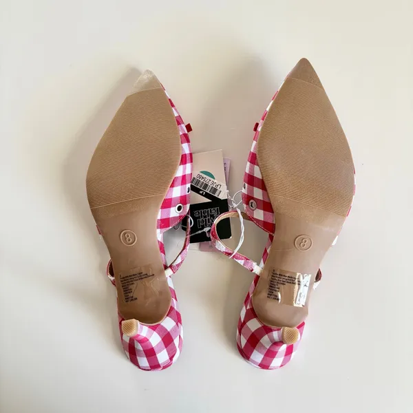 Wild Fable Lysandra Gingham Eyelet Kitten Heels Women's 8 Red & White NWT - Image 5