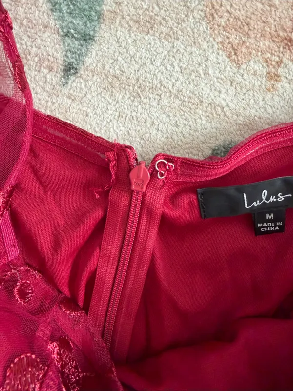 Lulu's Darling Charisma Wine Red Mesh Embroidered Midi Dress - Image 7