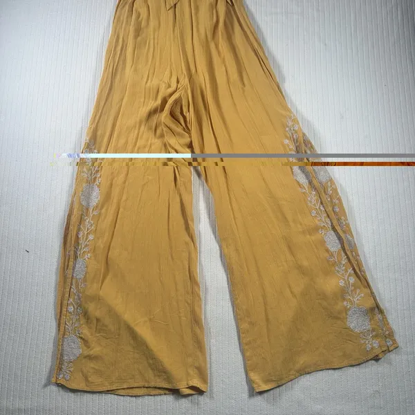 American Eagle Jumpsuit Small Yellow Embroidered Halter Wide Leg Boho Summer - Image 3