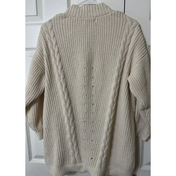 Poof Apparel Super soft Cozy Cable Knit Open Front Ivory cream Cardigan‎ - M - Image 2