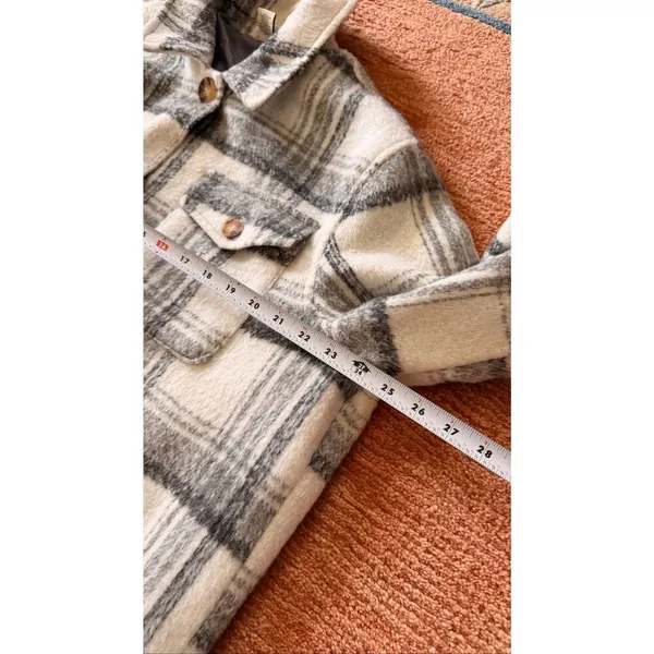Wonderly Plaid Shacket Jacket XL Gray Cream Wool Blend Lined Button Front - Image 6