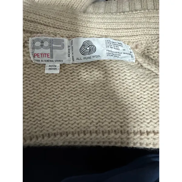 Vintage Peter G's General Stores Pure Wool Cable Knit Zip Cardigan Cream (PM) - Image 5