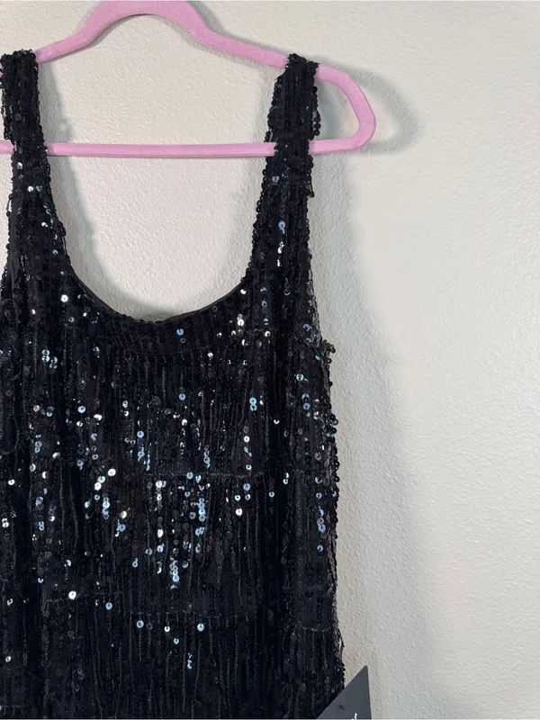 Lulus Black Sequined Mini Shift Dress Womens L Glam Party Holiday Sleeveless NWT - Image 7
