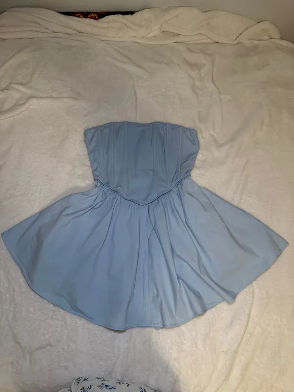 BABY PINK Declan Corset Babydoll Strapless Mini Dress Lt Blue L - Image 2