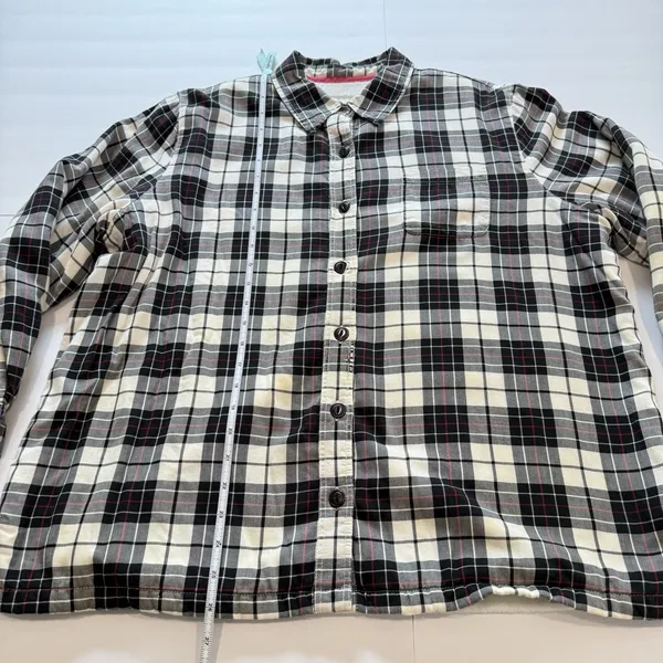 LL Bean Black/White Plaid Sherpa Fleece Lined Flannel Shirt Jacket Shacket LARGE - Image 9