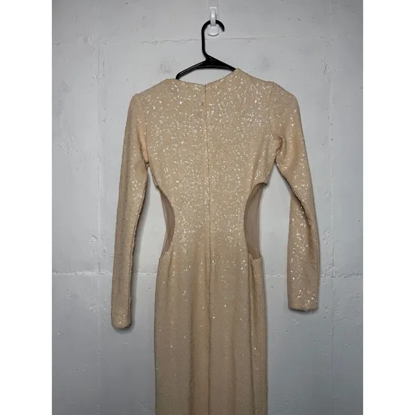 Dress the Population Lara Sequin Cutout Maxi Dress Womens XS Tan Cream - Image 7