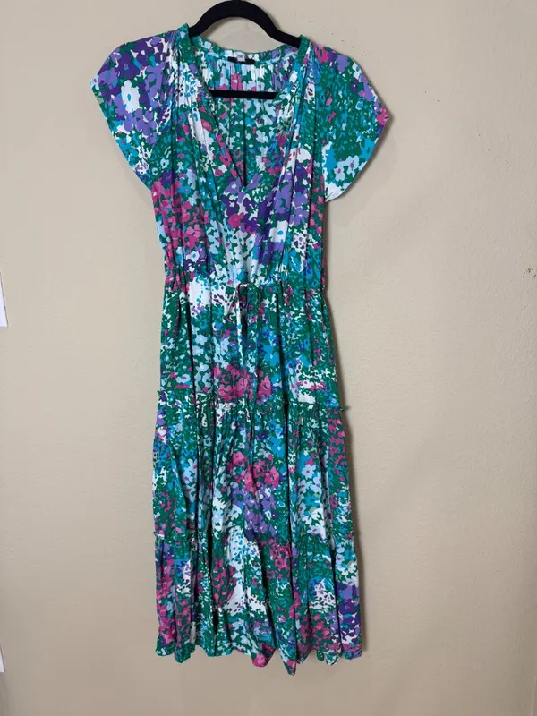 Rails juni Dress in Gardenia Floral Tiered Midi Skirt Size Small - Image 4