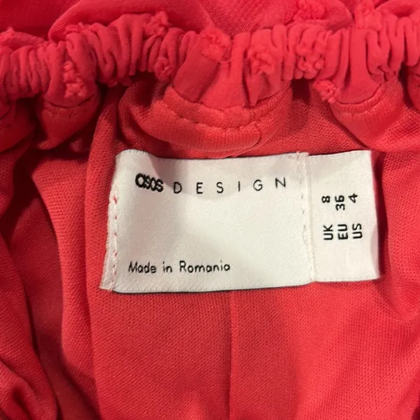 NWOT ASOS DESIGN Ruffle Bandeau Mini Skate Dress With Belt In Textured Hot Pink - Image 2