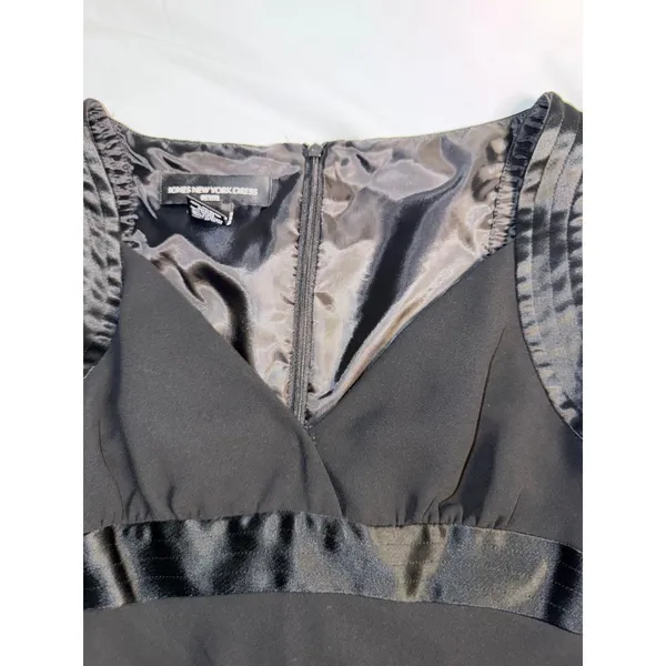 Jones‎ New York Dress Black Satin Trim Ruffle Hem Cocktail Dress Petite 8P - Image 3
