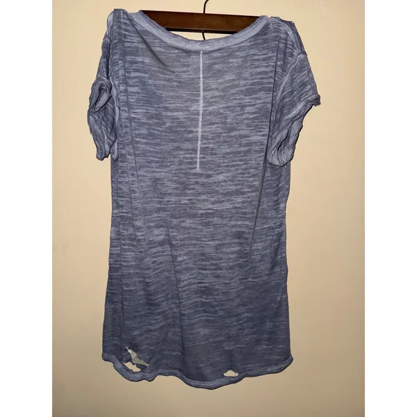 We The Free Free People gray Space Dye Distressed V-Neck‎ High Low Tee Small - Image 6