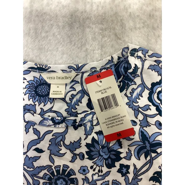 Vera Bradley Womens Blue White Floral Damask Cotton T-Shirt Dress Medium 1961676 - Image 2