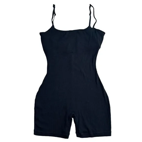 Skims Women's M Soft Lounge‎ Scoop Romper Black Ribbed Loungewear Minimalist - Image 2