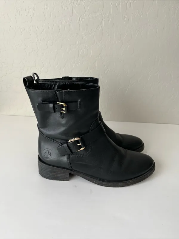 Tory Burch Bennie Buckled Leather Short Moto Boots Black Size Women’s 8.5 - Image 2
